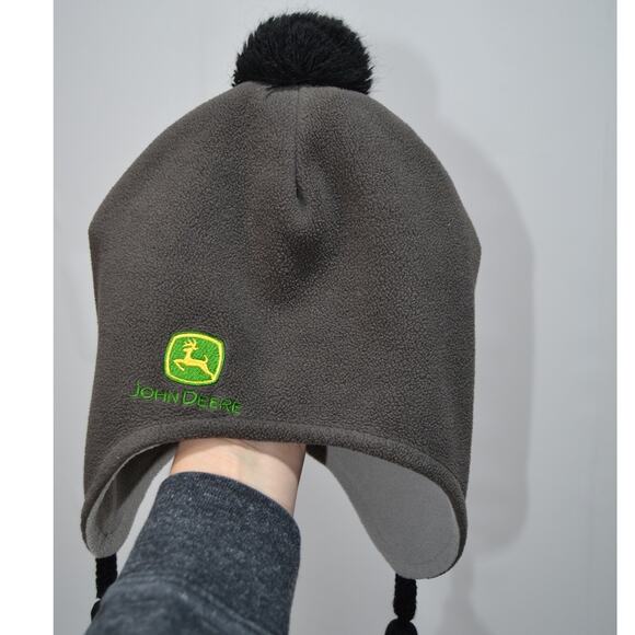 John Deere Fleece Hat Youth M/L Gray Black Green & Yellow - Picture 4 of 7